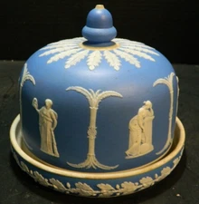 Vintage Wedgewood Blue Jasperware Greek Cheese Dome 6.5" x 7.5" x 7.5" Excellent