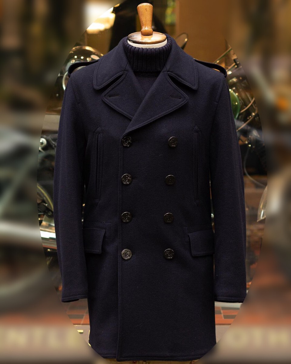 Navy Blue Men's Woolen Overcoat Thick Solid Double-Breasted
