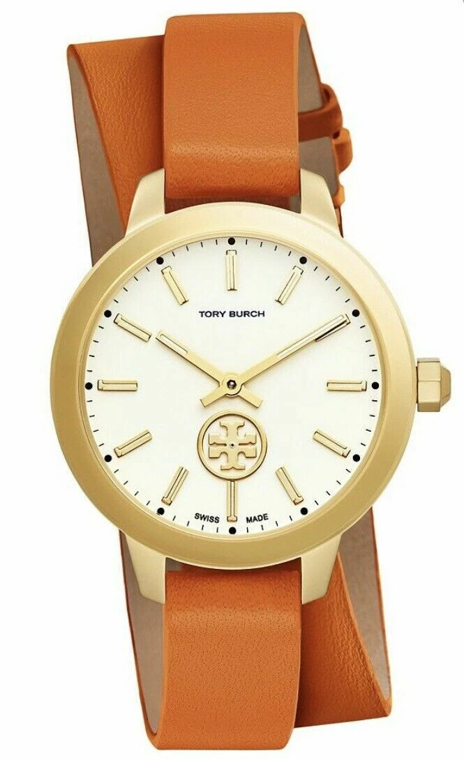 Tory Burch Collins Double-wrap Watch, Orange Leather/gold-tone, 32 Mm in  Metallic