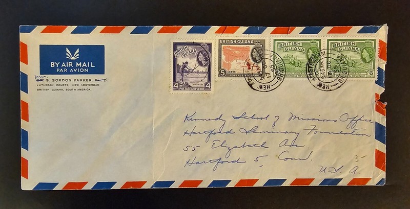 BRITISH GUIANA Cover 1955 QEII to Hartford Connecticut Postmark New Amsterdam