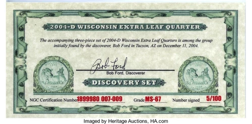 2004-D Wisconsin Extra Leaf Quarter Set - Bob Ford Discovery Set NGC MS67 