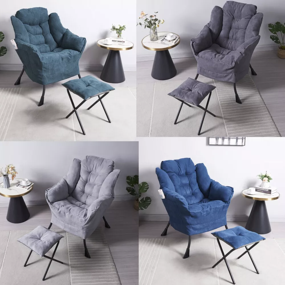 Fabric Lazy Chair with Footstool Relax Lounge Chair Accent Armchair Sofa  Chair eBay