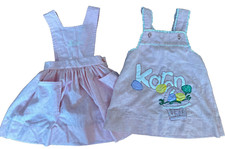 2 Vintage Dress monogrammed KAREN Pink Easter LOOK smock lace apron
