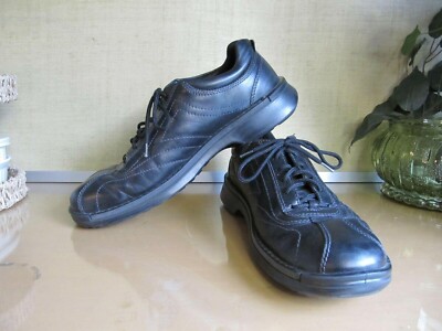 ECCO Lace Up Shock Point Black Leather Shoes Bicycle Toe Mens EUR 45 US 