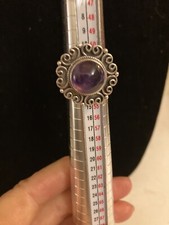 Sterling Silver Ring With Purple Stone Curls Around Border Size 6 B121
