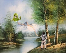 Ghostbusters Slimer Venkman art print poster upcycled thrift store painting