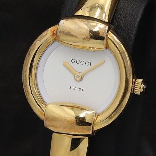 Gucci 1400L Uhr Quarz Damen weißes Zifferblatt Swiss Made rund Vintage gebrauchte Arbeit - Bild 1 von 4
