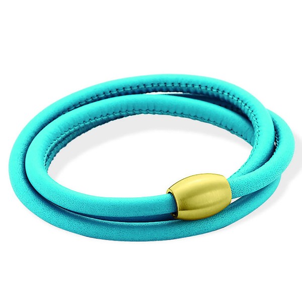 Xen Lederarmband TüRkis Mit Magnetverschluss Gelb Vergoldet LäNgen Zur Wahl-image
