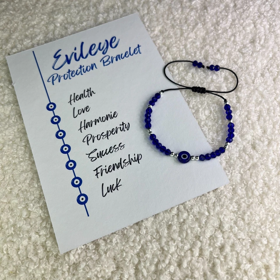 Blau Evil Eye Armband Nazar, Mal De Ojo Perlenarmband, Boncuk mit Silberkugeln - Bild 3 von 4