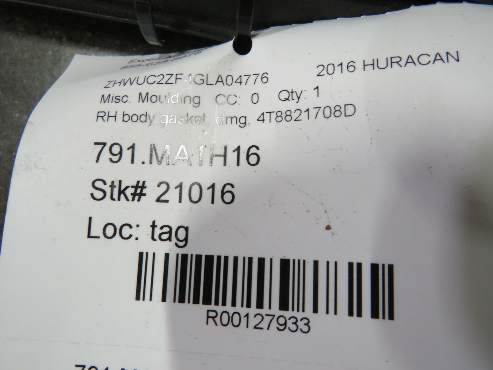 Lamborghini Huracan, LP610, LP580, RH, Body Gasket Moulding, Used, 4T8831708D
