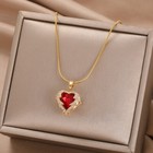Women's Fashion Jewelry Gold Red Heart Cubic Zircon Pendant Necklace 456