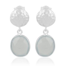 Women's 92.5 Silver Aqua Chalcedony Gemstone Drop Dangle Earrings Jewelry