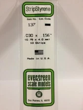 Evergreen # 137 Styrene Strip .030" Thick - 14" Long; pkg(10) x .156"A Scale MIB