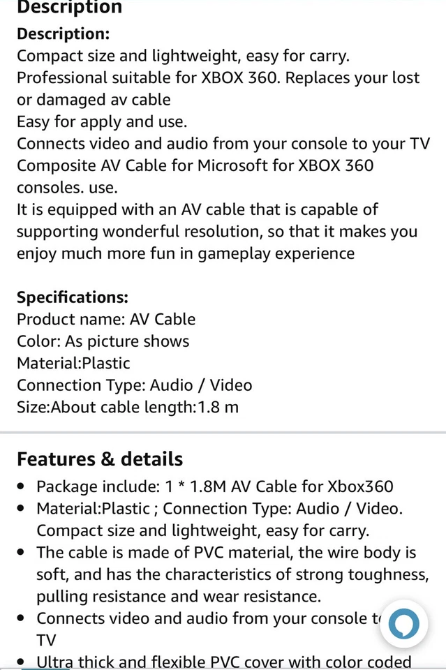 New Cotchear HD TV Composite Audio Video AV Cable Cord for Microsoft Xbox 360 - Image 4 of 4