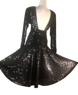 navy blue dress for baby girl Starlight Sequin Long Sleeve Backless Dress – Nevo