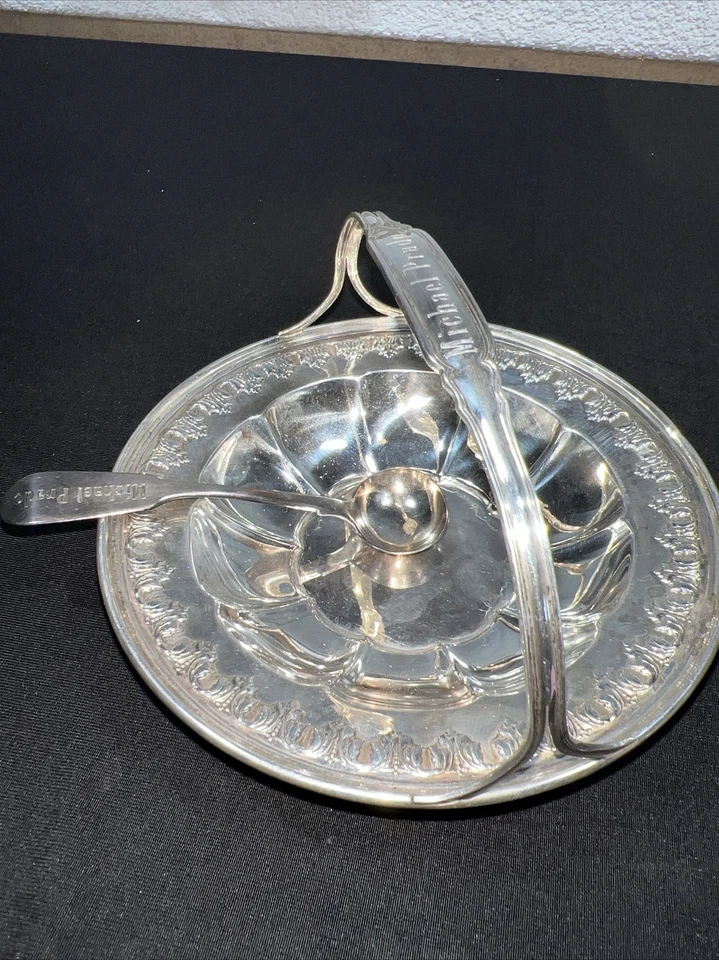 Basquet de pastel de plata esterlina vintage 1928 Michael Prado por Gorham con cuchara Foto 2 de 4