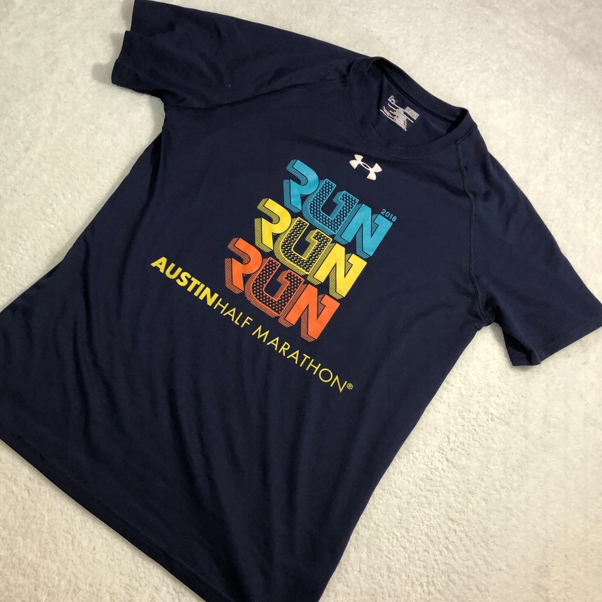 Under Armour 2018 Austin Half Marathon Shirt Men s Small Blue Heat