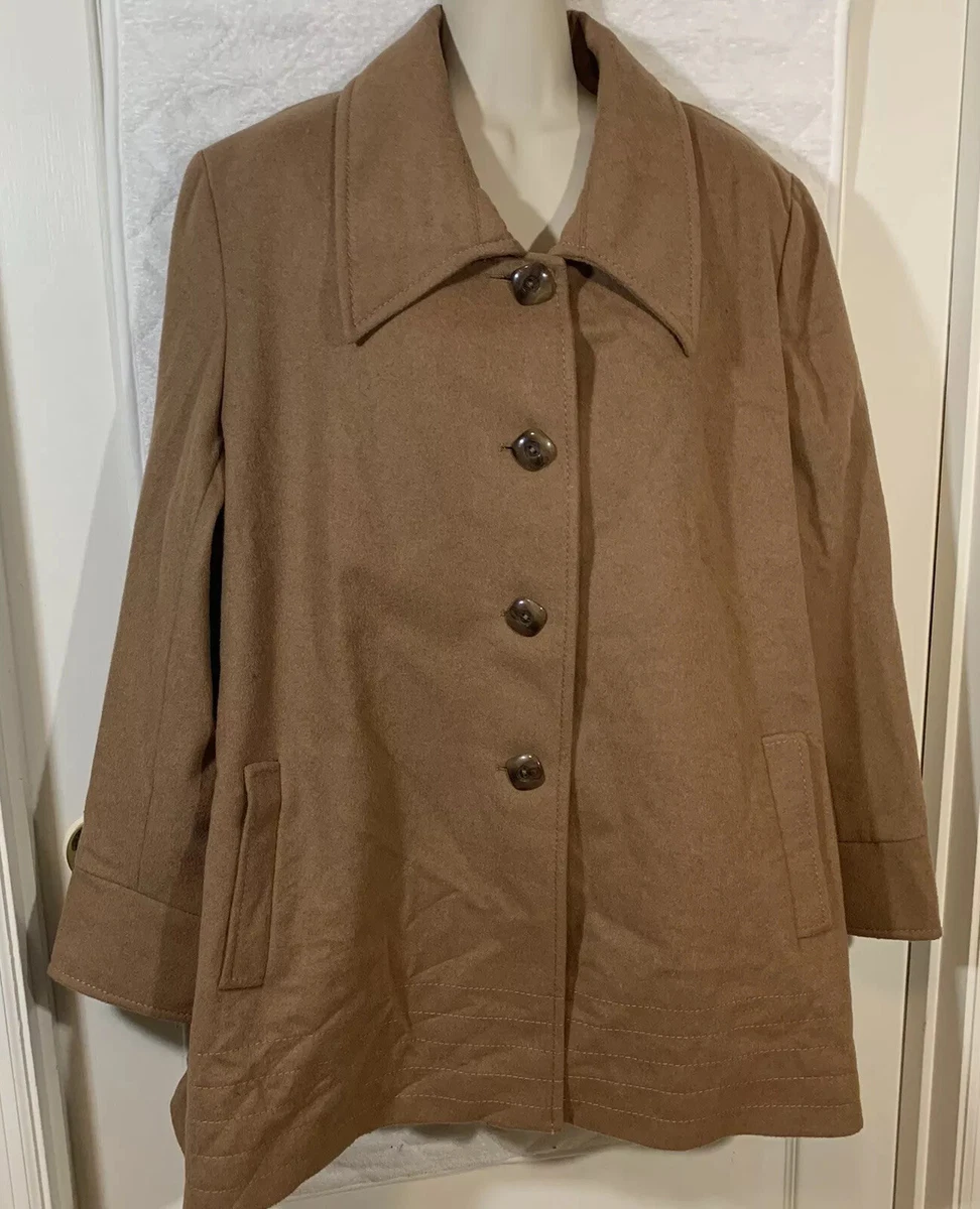 Kristen Blake Long Wool Pea Coat 18W Plus Size Tan Beige Polyester Lining R