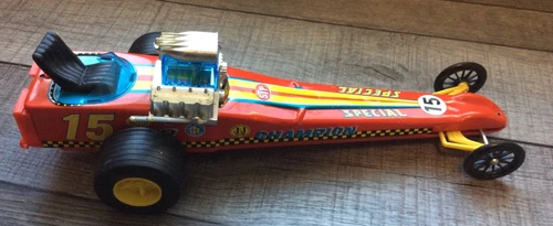 TOP FUEL Dragster TIN TOY LITHO BATTERY TOY 13.5" VTG 70’s Bandai Japan
