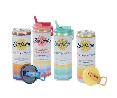 Surfside iced tea lemonade Can Toppers. With Straw. 4 Pack. Stateside.