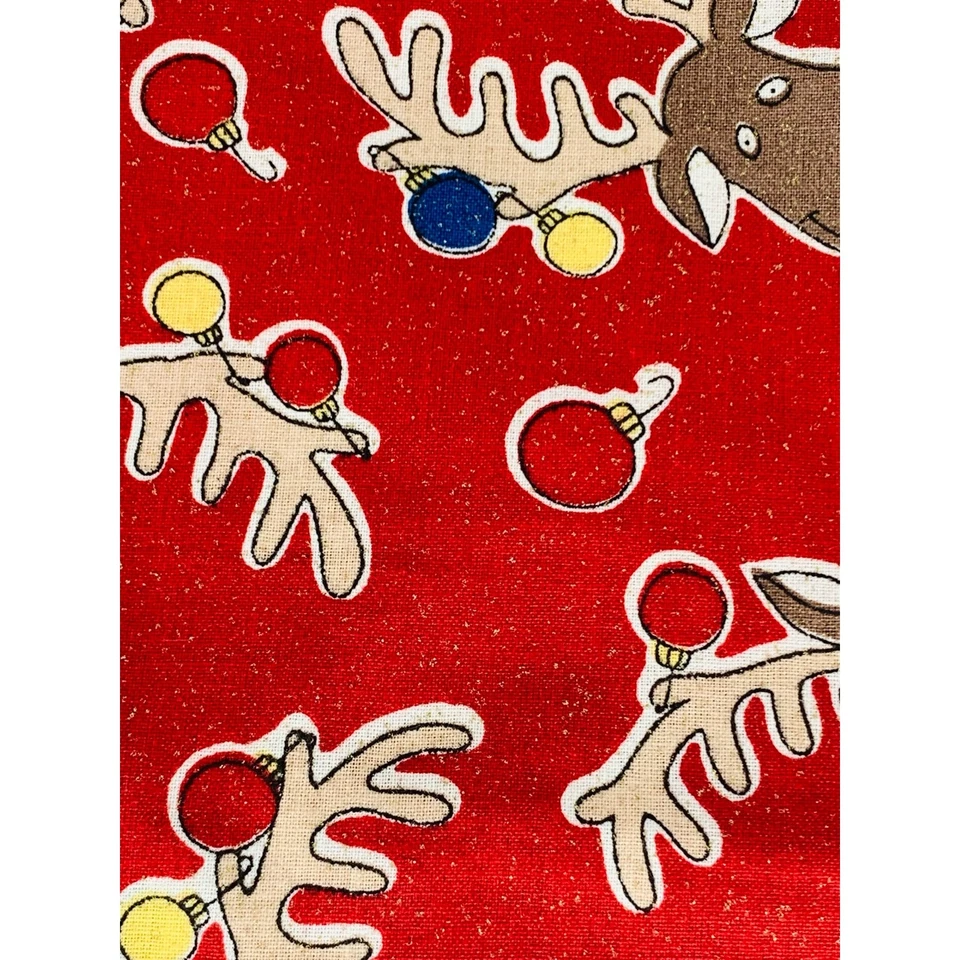 Christmas Moose Fabric Sewing Quilting Sparkles Ornaments Red Rudolf Reindeer - Image 2 of 4