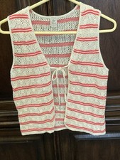 Vintage 70s Little World Crochet Stripe Vest Girls Size 14