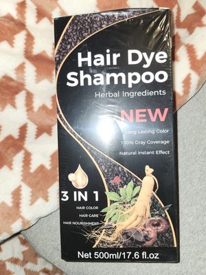 Black Hair Dye Shampoo Herbal Instant 3 in 1 Grey Coverage 500ml Unisex New Free