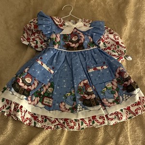 Daisy Kingdom Christmas Snowman Print Blue Red White 18in Girl Doll Dress 1pc