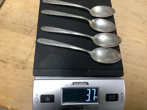 3.7 Oz. Sterling Silver .925 Scrap Towle Madeira 1948 Solid 4x Teaspoon 6” Ounce