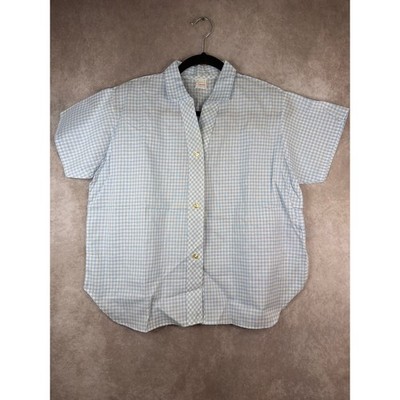 NWOT VTG 70s Penney's Adonna Button Up Sleep Shirt Women 38 Blue Gingham (Large)