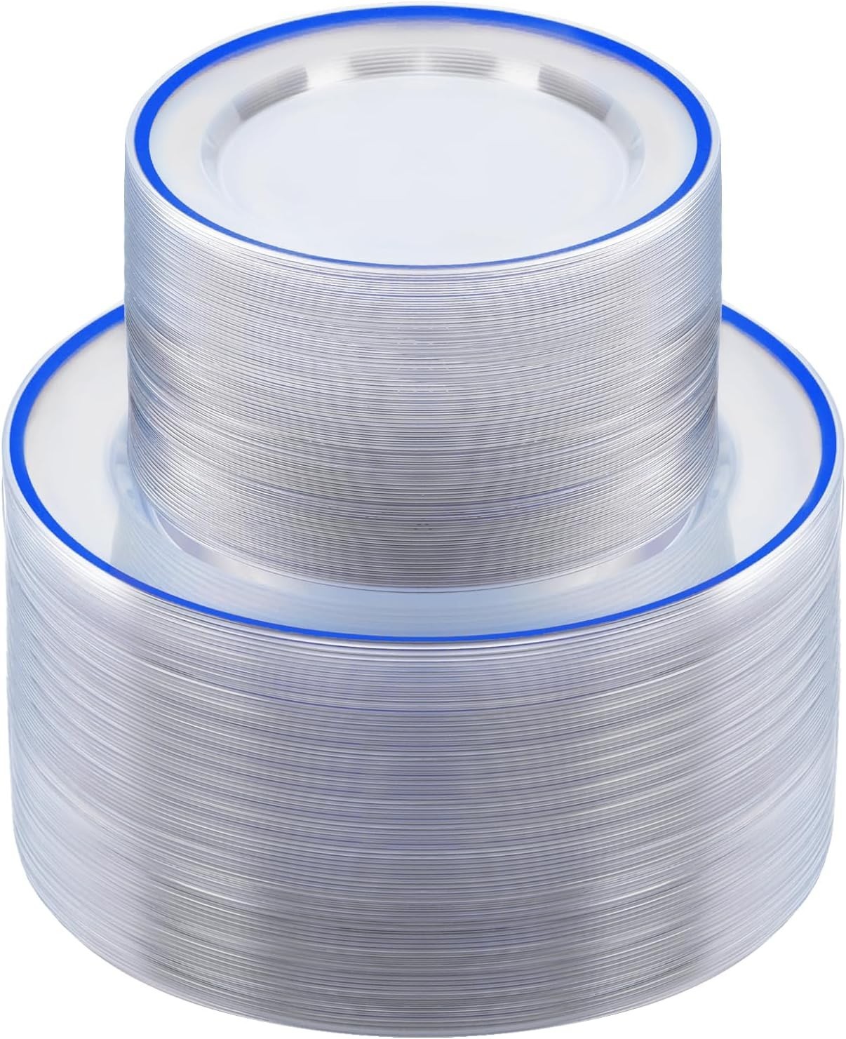 BESTSTAR 200PCS Blue and Clear Plastic Plates, Blue Disposable Plate Set with 10
