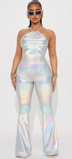 NEW Fashion Nova Don’t Get This Twisted Pant Set Women’s 1X Silver Halogen