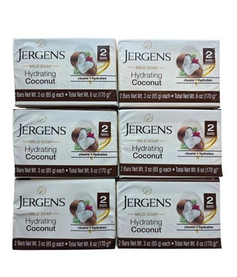 Jergens Mild Soap Hydrating Coconut  Lot Of 6 ..12Bars .3oz ea. 