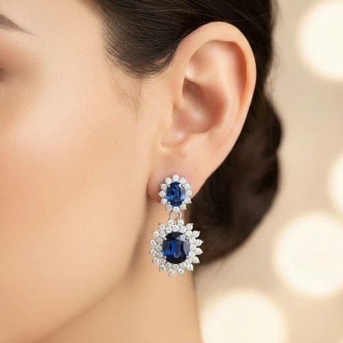 STUPENDOUS INTENSE BLUE SAPPHIRE 11CT 925 STERLING SILVER WHITE GOLD EARRINGS