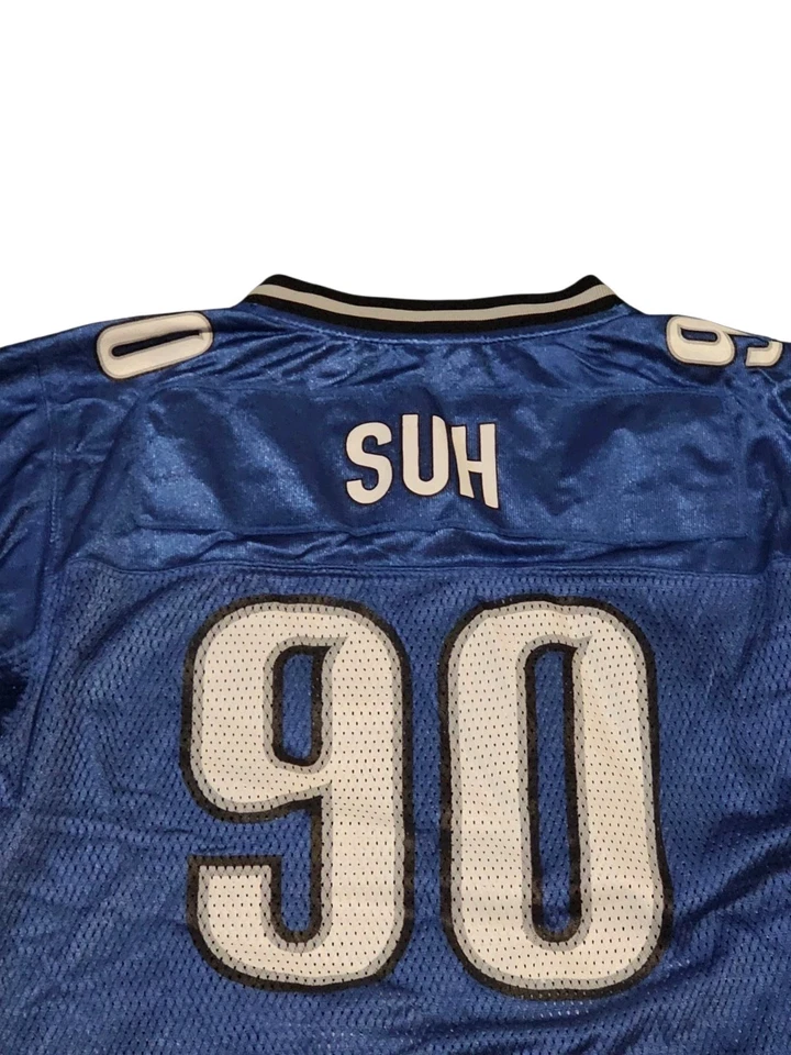 Camiseta deportiva de fútbol americano Reebok NFL Detroit Lions Ndamukong Suh #90 azul juvenil talla L Foto 4 de 4