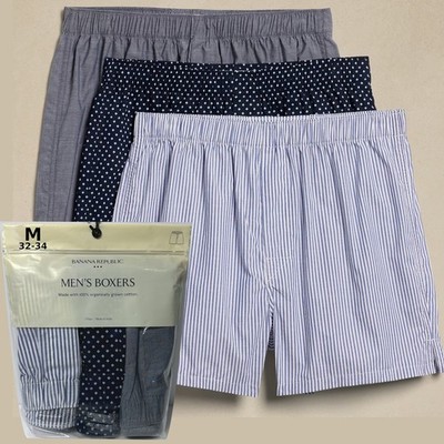 Banana Republic Boxers 3 Pair Men's MEDIUM Preppy Navy Boxer Shorts