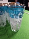 Vintage Anchor Hocking Blue & White Design Clear Glass Drinking Glasses Set of 8