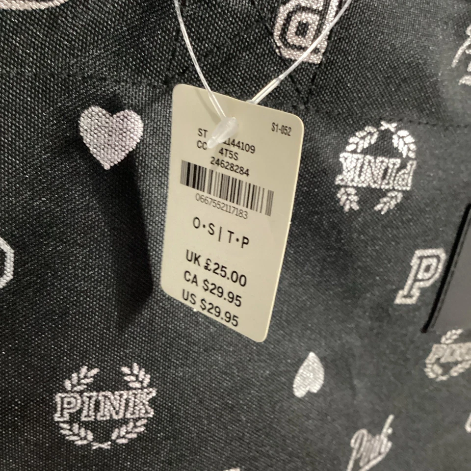 Victoria's Secret PINK - Black W/ Silver Large Poly Shopper Travel Tote Bag 14 - Image 4 of 4