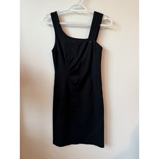Guess Los Angeles Black Asymmetrical Pleated Strap Ruched Bodycon Dress Small