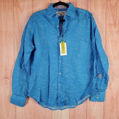 Robert Graham Brixton Shirt Mens Small Blue Linen Classic Fit Collared Button-Up