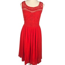 Torrid Womens 16 Red Dress Crochet Lace Sleeveless Midi Knee Drop Waist Cottage