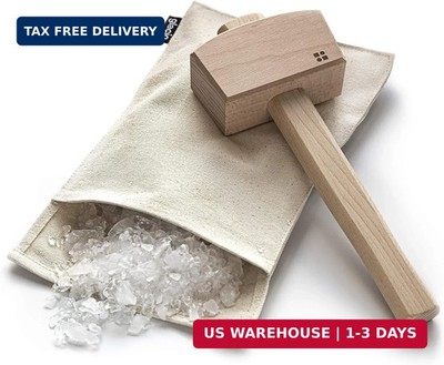 Ice Mallet and Lewis Bag Set - Wooden Hammer & Heavy Duty Canvas Bag for Crushed