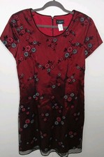 Vintage Virgo Petite Black Mesh Red Lined Glitter Floral Dress Size 14P