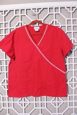 SB Scrubs Scrub Top Womens L Red Retro 90s Pockets Medical Nurse V-Neck