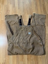 Vintage Carhartt R01 BRN Duck Unlined carpenter Double Knee Overall Bib 50x32