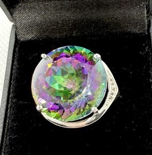 Sterling Silver Ring 925 Large Rainbow Mystic Topaz CZ New Holliday Gift for Her