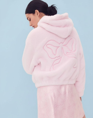 PINK x LoveShackFancy Pink Faux-Fur Cropped Bomber Jacket Various Sizes NWT
