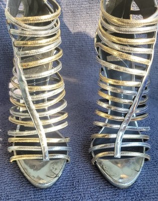 Vero Cuoio Women's Leather Shoes Gold Crystal Size 39 (US 8/8.5) Straps
