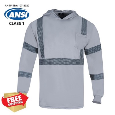 VENDACE Class 3 Hi Vis Long Sleeve Shirt Hood Reflective Work Safety