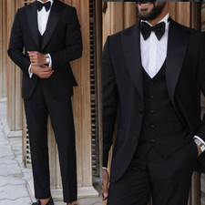 Formal Black Men Suits Wedding Dinner 3Pcs Office Business Jacket Tuxedo Pants